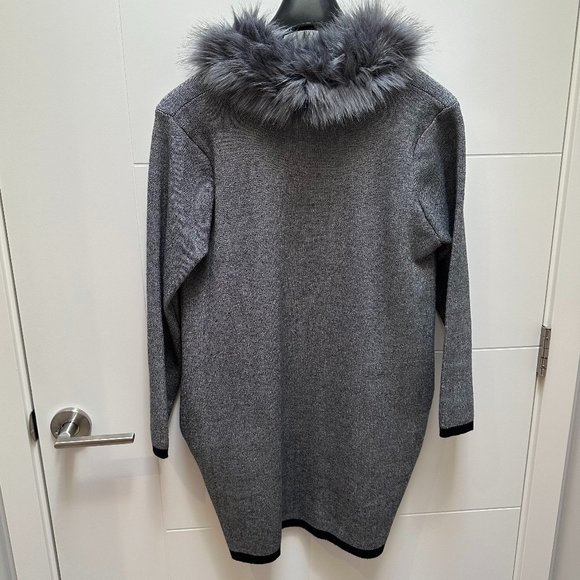 Korean Faux Fur Collared Poncho Style Sweater with Sleeves - Picture 2 of 5